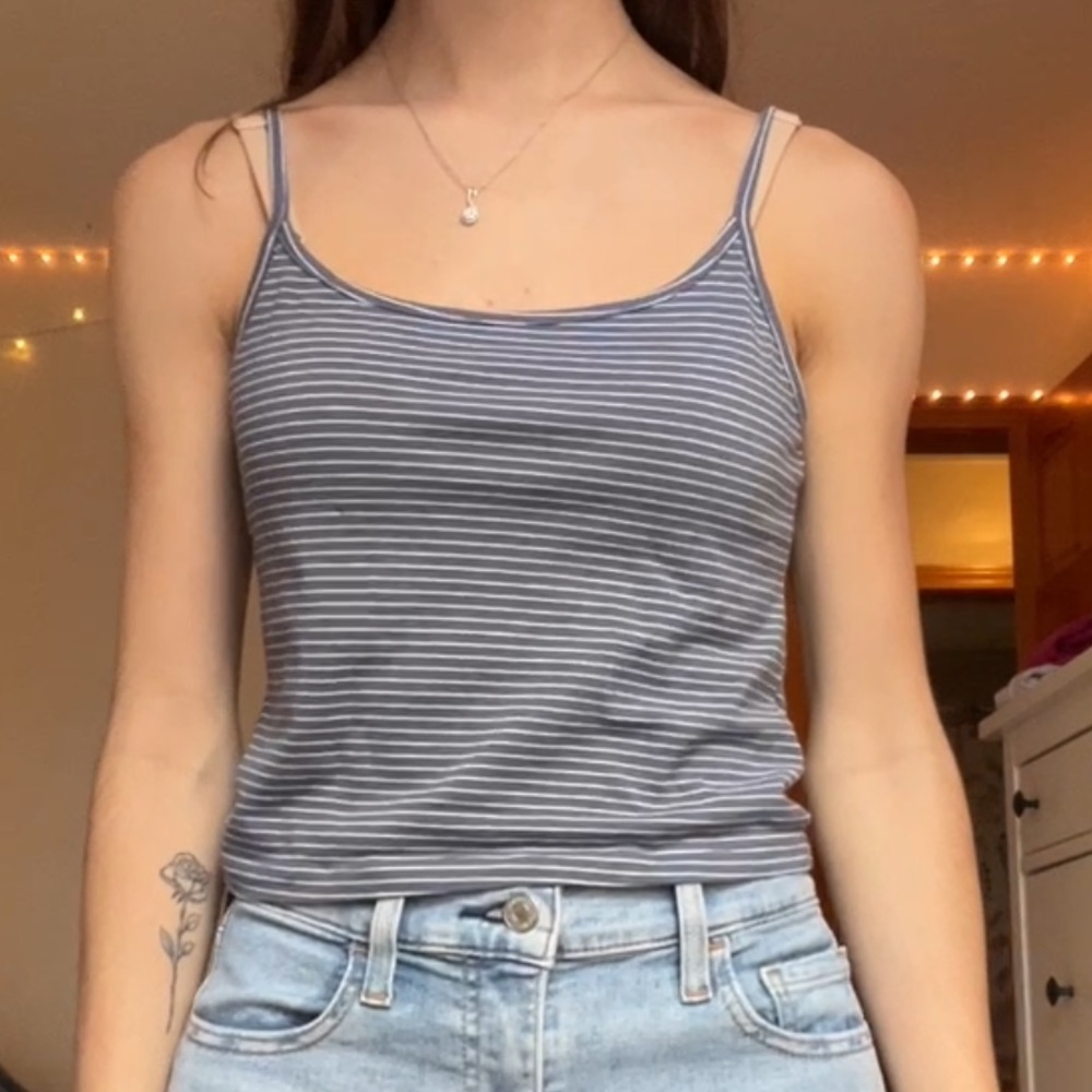 Brandy Melville Gray and White Striped Camisole